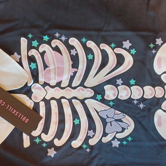 DOLLSKILL 2x TRICKZ N TREATZ BLACK SHORT-SLEEVED BONES MINI DRESS COLLAR - Picture 5 of 15